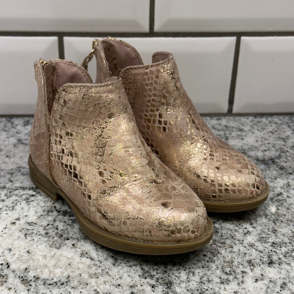 Kenneth Cole Toddler 6 Booties Rose Gold Snakeskin Metallic Tassel Ankle Boots